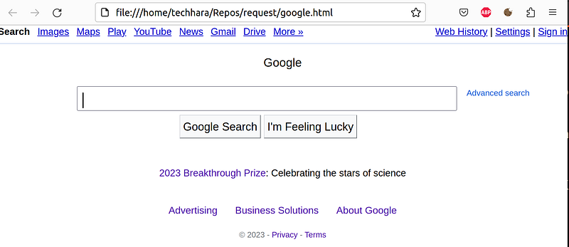 Google page rendered from HTML